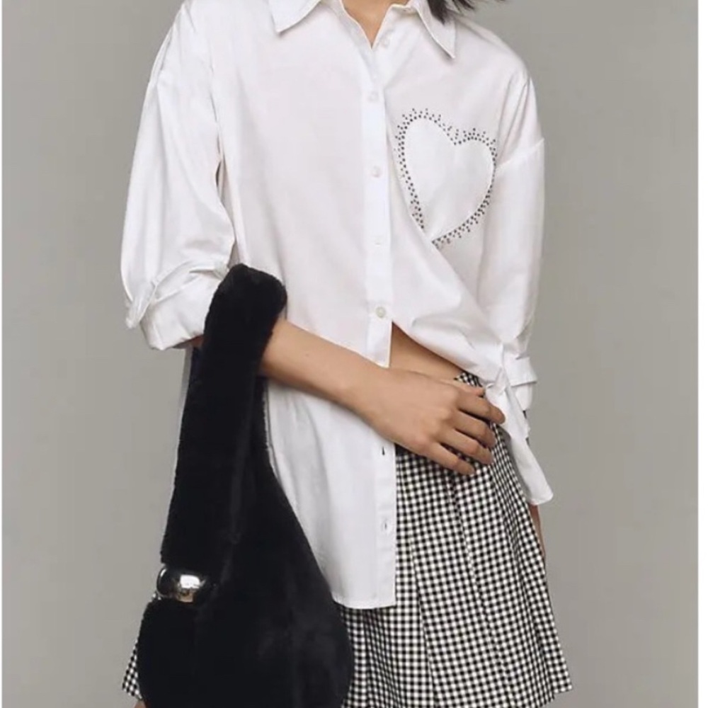 Maeve the Bennet Buttondown: Heart Pocket White cotton shirt - NWT